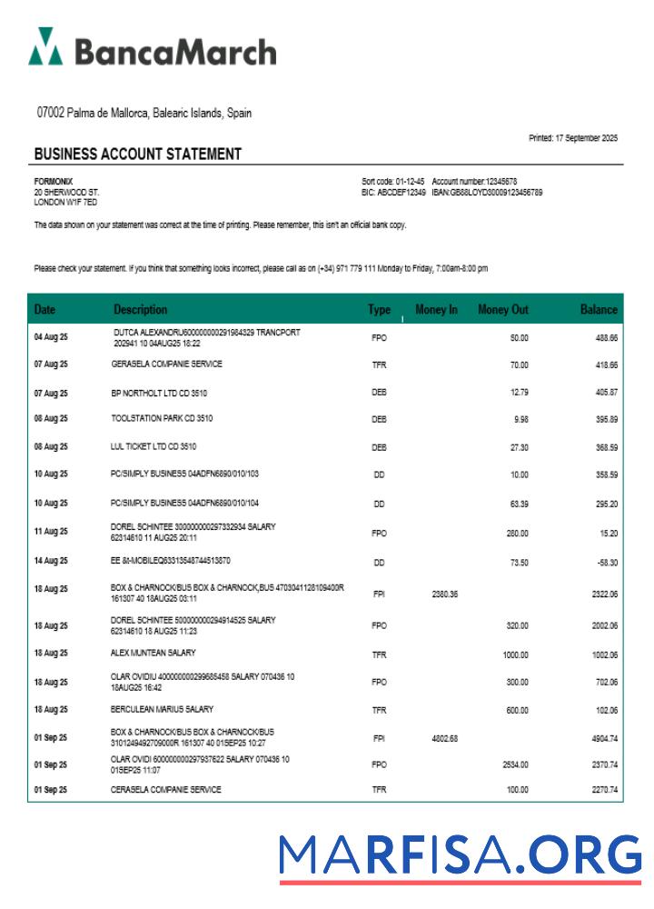 Downloadable Spain BancaMarch organization statement Word and PDF template